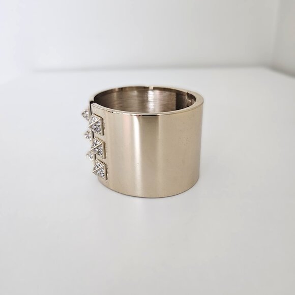 VICTORIA'S SECRET Gold Tone Rhinestone Studded Cuff Bracelet, Hinge Opening - Picture 7 of 11